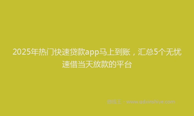 2025年热门快速贷款app马上到账，汇总5个无忧速借当天放款的平台