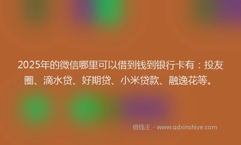2025年的微信哪里可以借到钱到银行卡有：投友圈、滴水贷、好期贷、小米贷款、融逸花等。