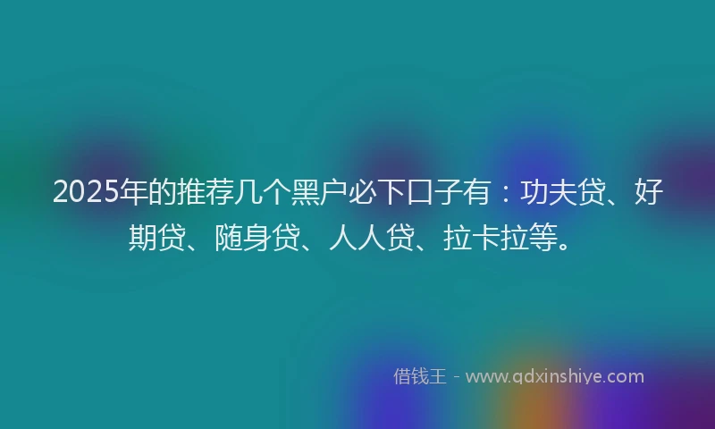 2025年的推荐几个黑户必下口子有：功夫贷、好期贷、随身贷、人人贷、拉卡拉等。