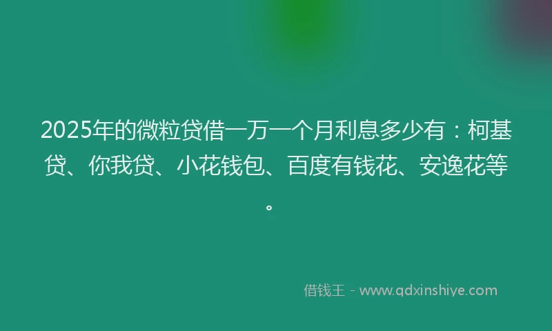 2025年的微粒贷借一万一个月利息多少有：柯基贷、你我贷、小花钱包、百度有钱花、安逸花等。