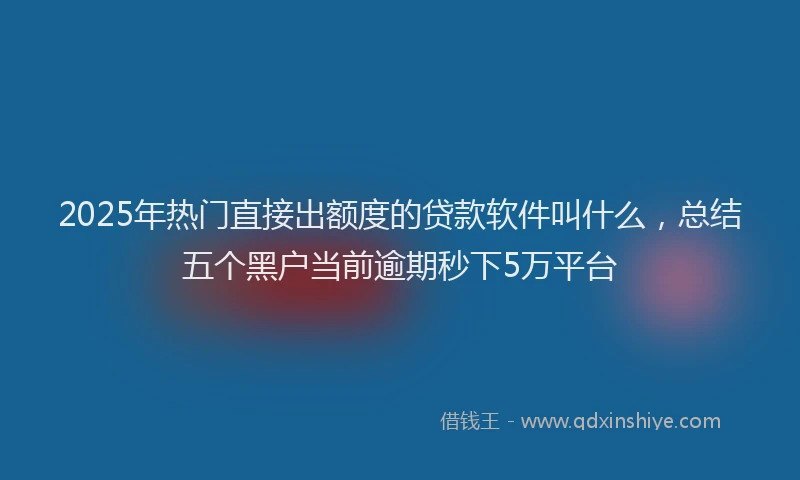 2025年热门直接出额度的贷款软件叫什么，总结五个黑户当前逾期秒下5万平台