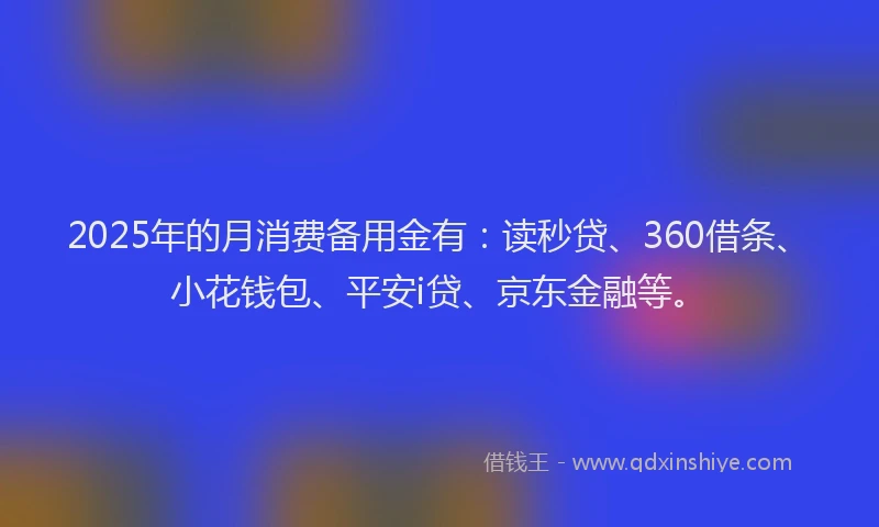 2025年的月消费备用金有：读秒贷、360借条、小花钱包、平安i贷、京东金融等。