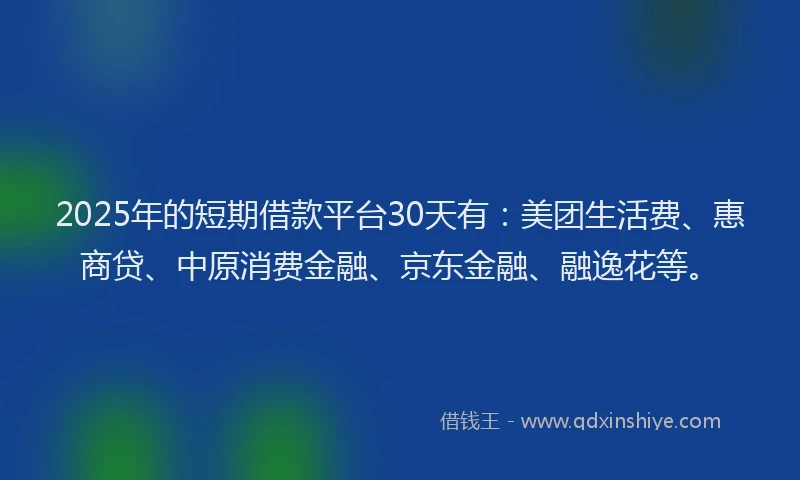 2025年的短期借款平台30天有：美团生活费、惠商贷、中原消费金融、京东金融、融逸花等。