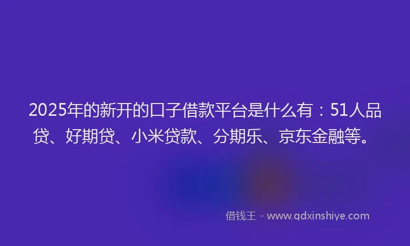 2025年的新开的口子借款平台是什么有：51人品贷、好期贷、小米贷款、分期乐、京东金融等。