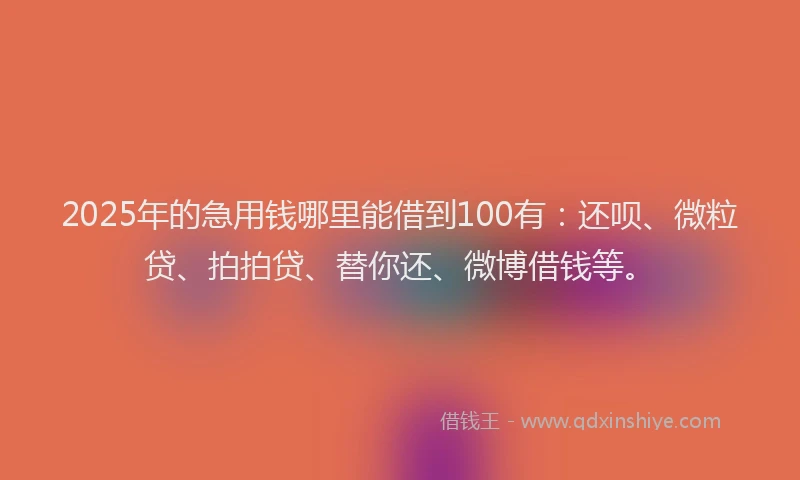 2025年的急用钱哪里能借到100有：还呗、微粒贷、拍拍贷、替你还、微博借钱等。