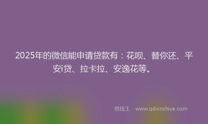 2025年的微信能申请贷款有：花呗、替你还、平安i贷、拉卡拉、安逸花等。