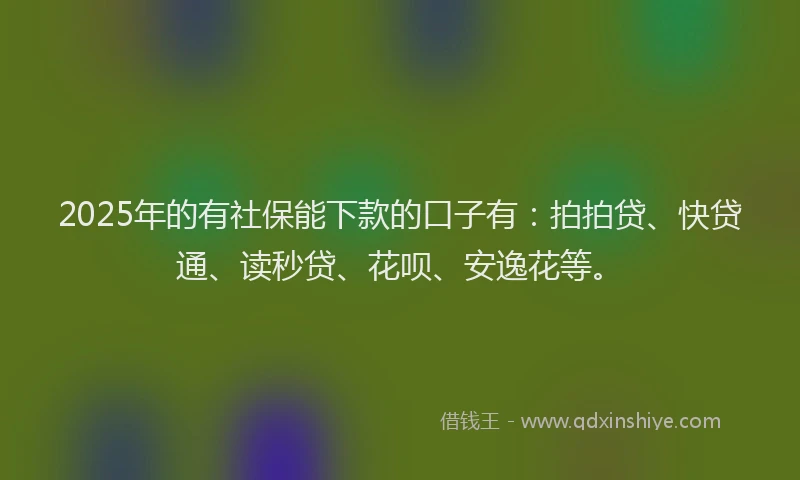 2025年的有社保能下款的口子有：拍拍贷、快贷通、读秒贷、花呗、安逸花等。