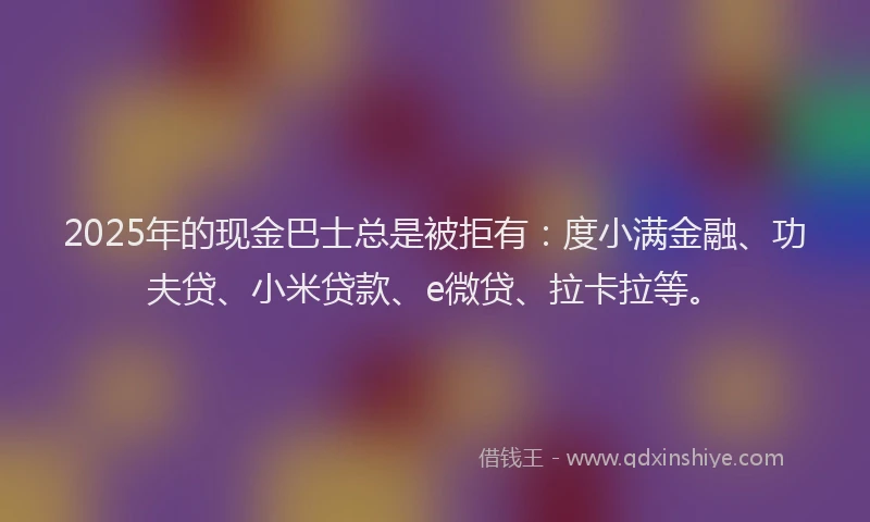 2025年的现金巴士总是被拒有：度小满金融、功夫贷、小米贷款、e微贷、拉卡拉等。