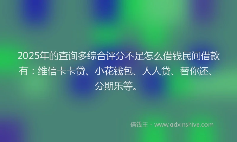2025年的查询多综合评分不足怎么借钱民间借款有：维信卡卡贷、小花钱包、人人贷、替你还、分期乐等。