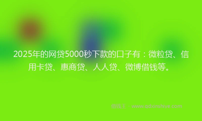 2025年的网贷5000秒下款的口子有：微粒贷、信用卡贷、惠商贷、人人贷、微博借钱等。