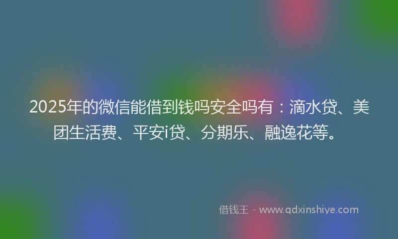 2025年的微信能借到钱吗安全吗有：滴水贷、美团生活费、平安i贷、分期乐、融逸花等。