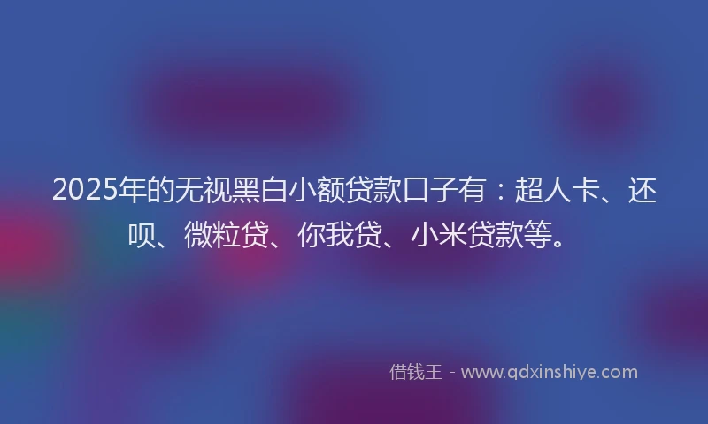 2025年的无视黑白小额贷款口子有：超人卡、还呗、微粒贷、你我贷、小米贷款等。