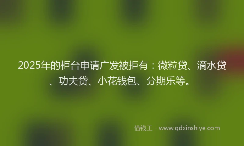 2025年的柜台申请广发被拒有：微粒贷、滴水贷、功夫贷、小花钱包、分期乐等。