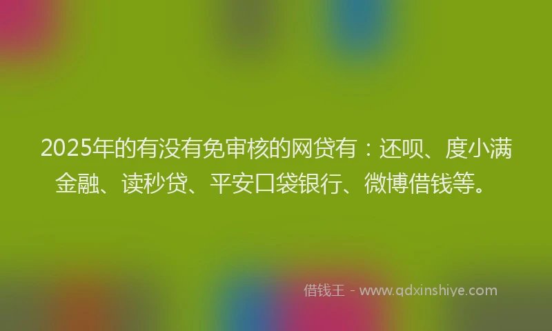 2025年的有没有免审核的网贷有：还呗、度小满金融、读秒贷、平安口袋银行、微博借钱等。