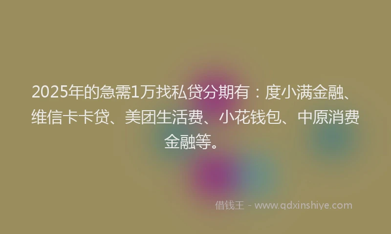 2025年的急需1万找私贷分期有：度小满金融、维信卡卡贷、美团生活费、小花钱包、中原消费金融等。