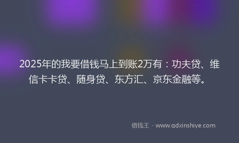 2025年的我要借钱马上到账2万有：功夫贷、维信卡卡贷、随身贷、东方汇、京东金融等。