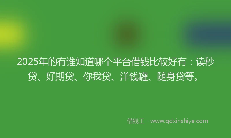 2025年的有谁知道哪个平台借钱比较好有：读秒贷、好期贷、你我贷、洋钱罐、随身贷等。