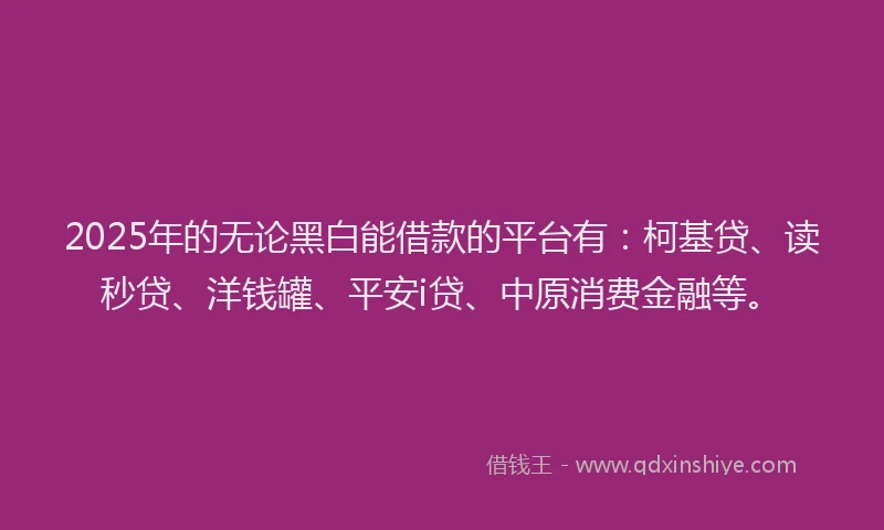 2025年的无论黑白能借款的平台有：柯基贷、读秒贷、洋钱罐、平安i贷、中原消费金融等。