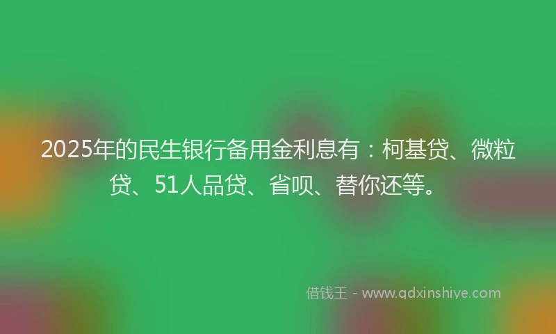 2025年的民生银行备用金利息有：柯基贷、微粒贷、51人品贷、省呗、替你还等。