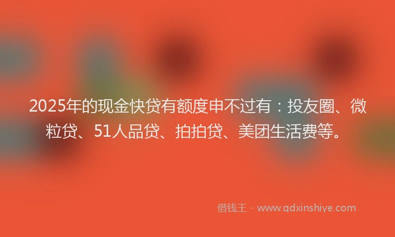 2025年的现金快贷有额度申不过有：投友圈、微粒贷、51人品贷、拍拍贷、美团生活费等。