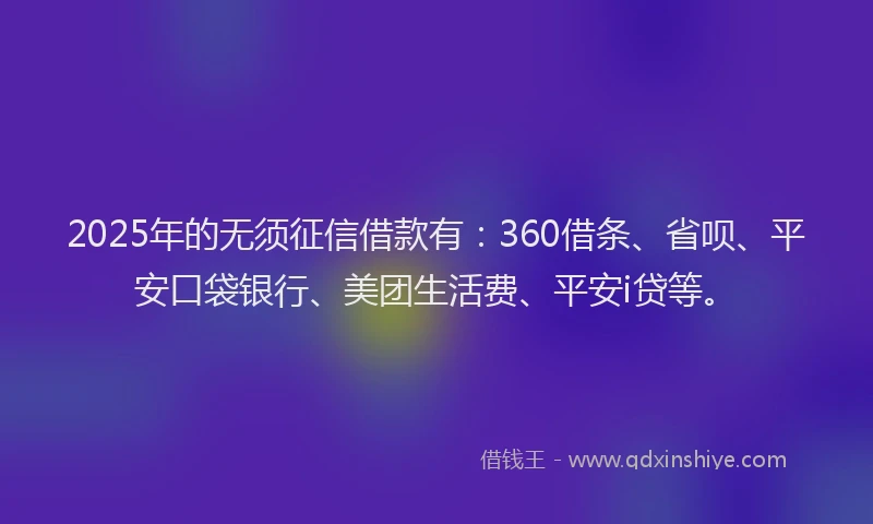 2025年的无须征信借款有：360借条、省呗、平安口袋银行、美团生活费、平安i贷等。
