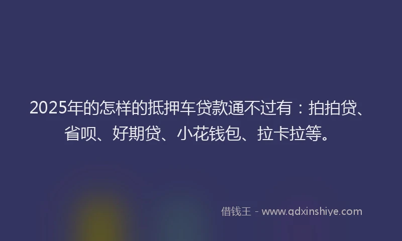 2025年的怎样的抵押车贷款通不过有：拍拍贷、省呗、好期贷、小花钱包、拉卡拉等。