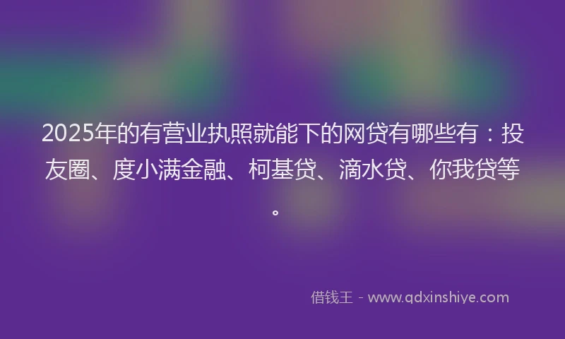2025年的有营业执照就能下的网贷有哪些有：投友圈、度小满金融、柯基贷、滴水贷、你我贷等。