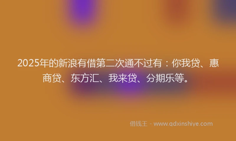 2025年的新浪有借第二次通不过有：你我贷、惠商贷、东方汇、我来贷、分期乐等。
