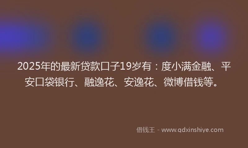 2025年的最新贷款口子19岁有：度小满金融、平安口袋银行、融逸花、安逸花、微博借钱等。