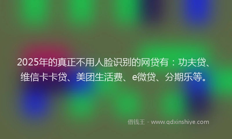 2025年的真正不用人脸识别的网贷有：功夫贷、维信卡卡贷、美团生活费、e微贷、分期乐等。