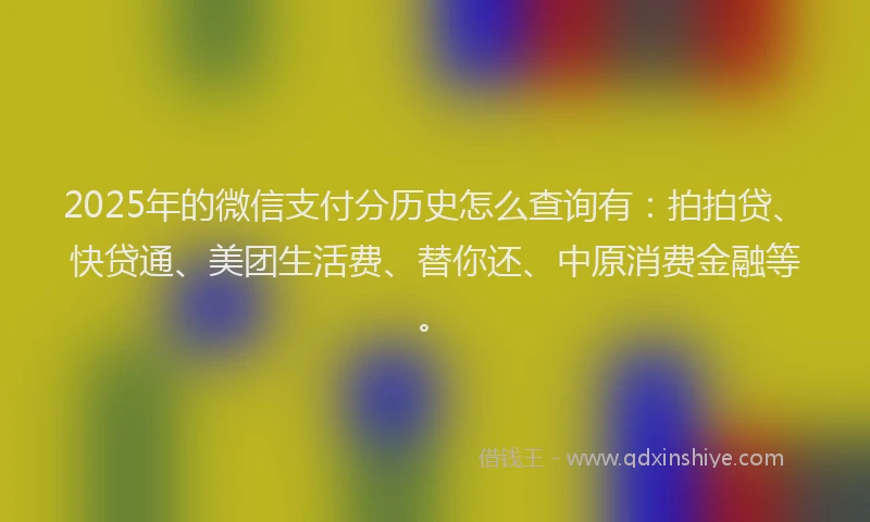 2025年的微信支付分历史怎么查询有：拍拍贷、快贷通、美团生活费、替你还、中原消费金融等。