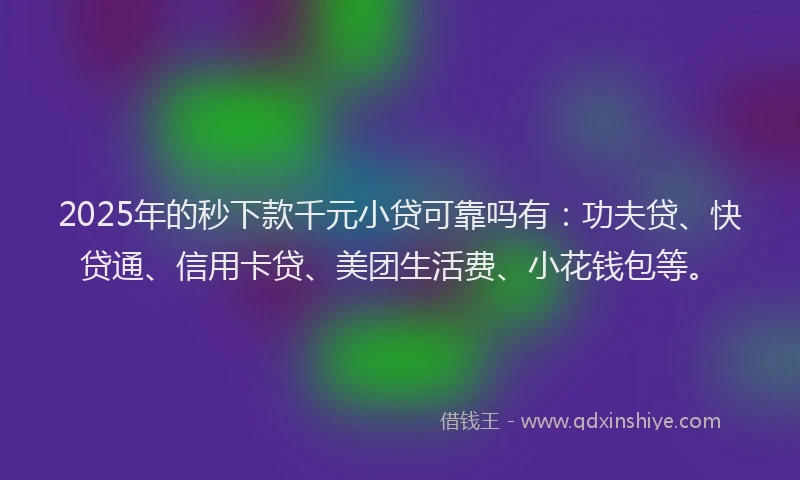2025年的秒下款千元小贷可靠吗有：功夫贷、快贷通、信用卡贷、美团生活费、小花钱包等。