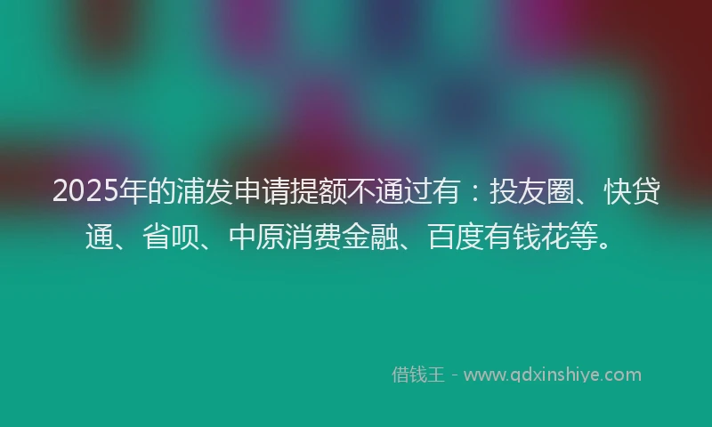 2025年的浦发申请提额不通过有：投友圈、快贷通、省呗、中原消费金融、百度有钱花等。