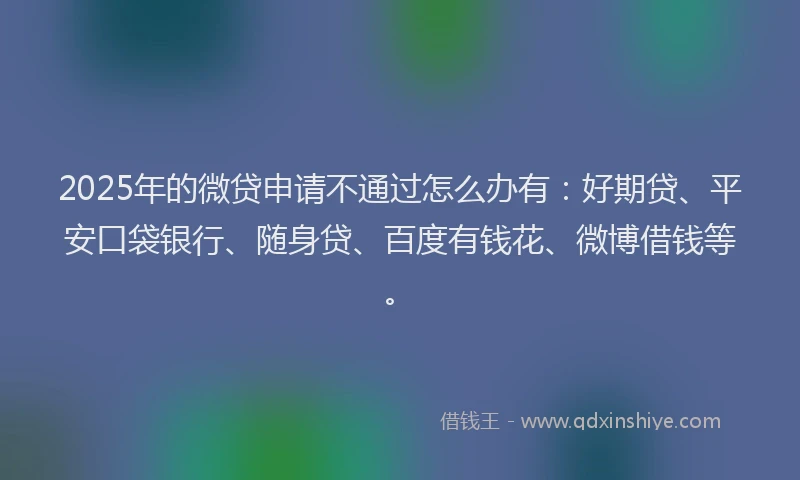2025年的微贷申请不通过怎么办有：好期贷、平安口袋银行、随身贷、百度有钱花、微博借钱等。