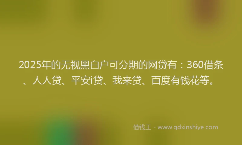 2025年的无视黑白户可分期的网贷有：360借条、人人贷、平安i贷、我来贷、百度有钱花等。