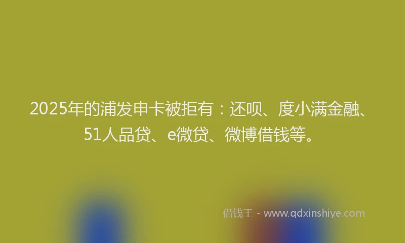 2025年的浦发申卡被拒有：还呗、度小满金融、51人品贷、e微贷、微博借钱等。