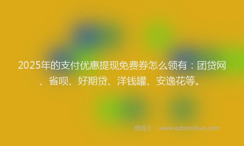 2025年的支付优惠提现免费券怎么领有：团贷网、省呗、好期贷、洋钱罐、安逸花等。