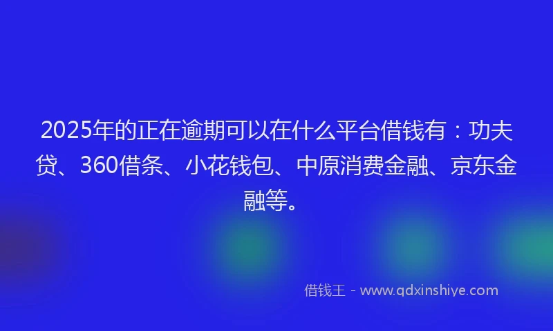 2025年的正在逾期可以在什么平台借钱有：功夫贷、360借条、小花钱包、中原消费金融、京东金融等。