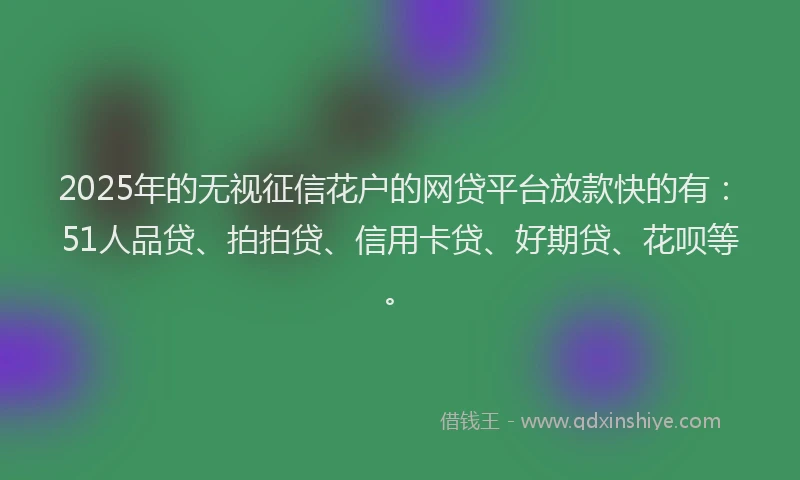 2025年的无视征信花户的网贷平台放款快的有：51人品贷、拍拍贷、信用卡贷、好期贷、花呗等。