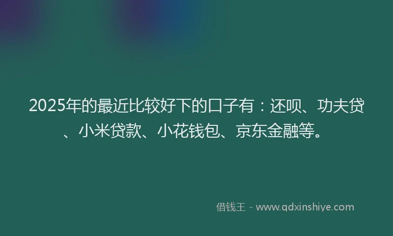 2025年的最近比较好下的口子有：还呗、功夫贷、小米贷款、小花钱包、京东金融等。