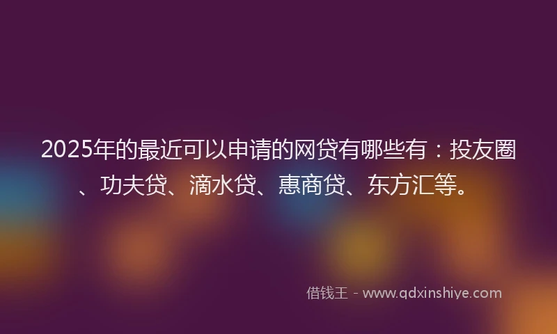 2025年的最近可以申请的网贷有哪些有：投友圈、功夫贷、滴水贷、惠商贷、东方汇等。