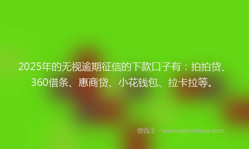 2025年的无视逾期征信的下款口子有：拍拍贷、360借条、惠商贷、小花钱包、拉卡拉等。