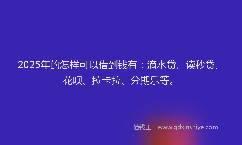 2025年的怎样可以借到钱有：滴水贷、读秒贷、花呗、拉卡拉、分期乐等。