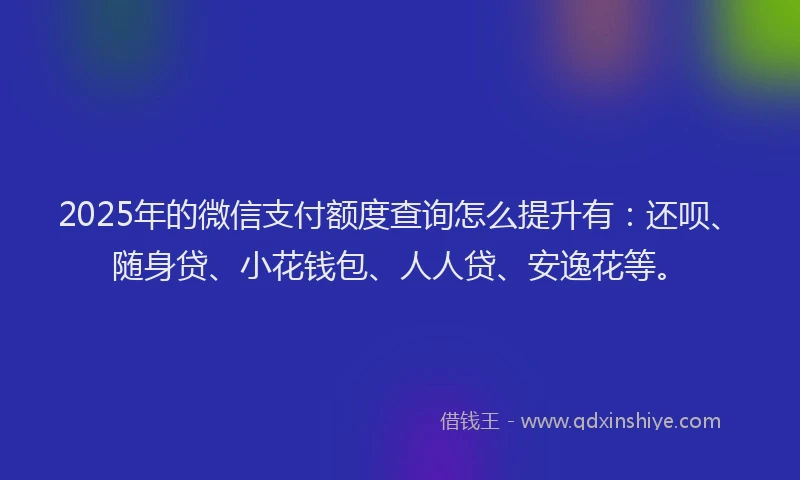 2025年的微信支付额度查询怎么提升有：还呗、随身贷、小花钱包、人人贷、安逸花等。