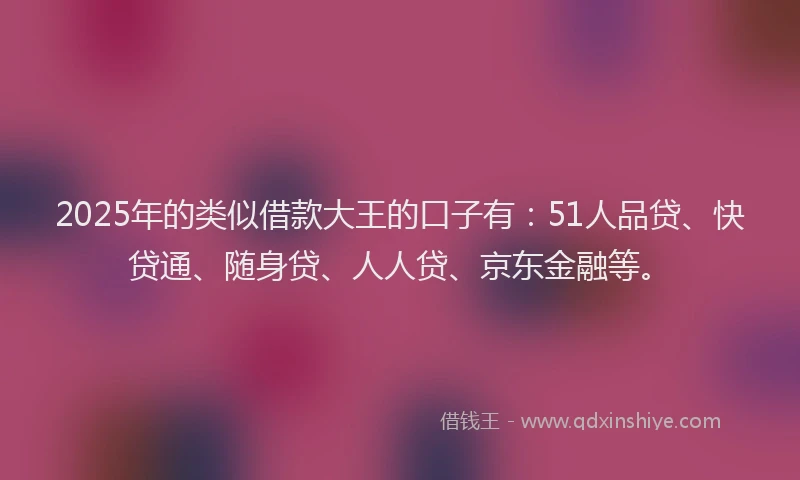 2025年的类似借款大王的口子有：51人品贷、快贷通、随身贷、人人贷、京东金融等。