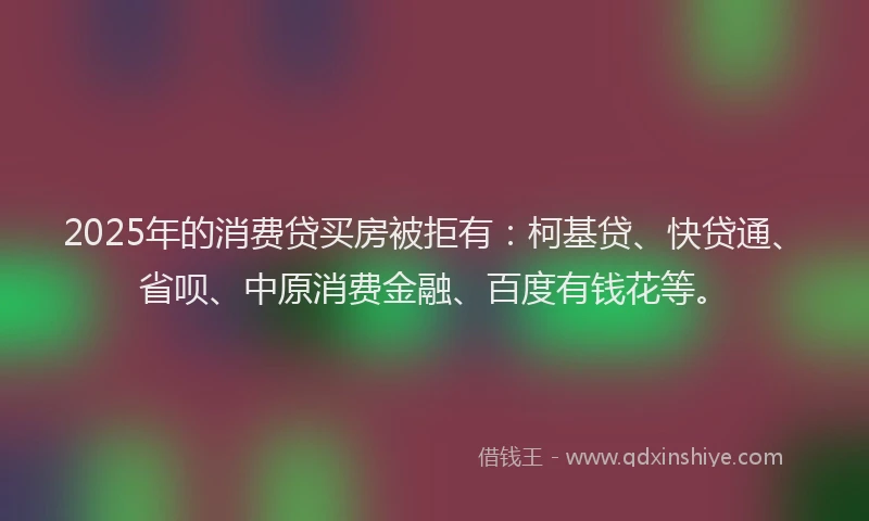 2025年的消费贷买房被拒有：柯基贷、快贷通、省呗、中原消费金融、百度有钱花等。