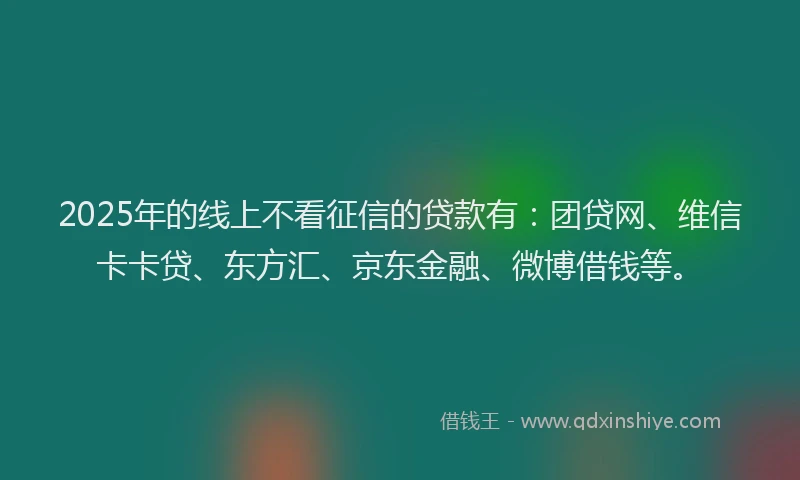 2025年的线上不看征信的贷款有：团贷网、维信卡卡贷、东方汇、京东金融、微博借钱等。