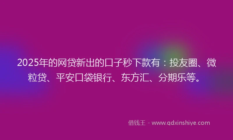 2025年的网贷新出的口子秒下款有：投友圈、微粒贷、平安口袋银行、东方汇、分期乐等。