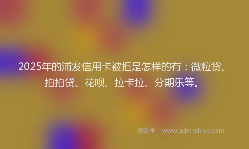 2025年的浦发信用卡被拒是怎样的有：微粒贷、拍拍贷、花呗、拉卡拉、分期乐等。