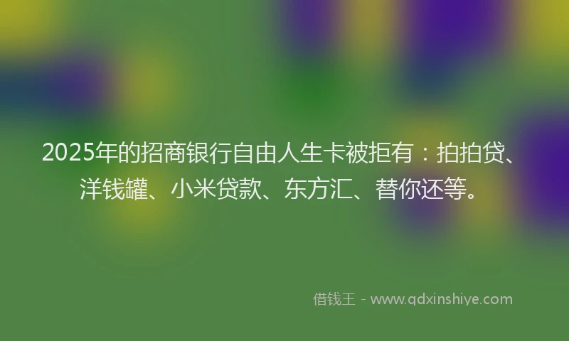 2025年的招商银行自由人生卡被拒有：拍拍贷、洋钱罐、小米贷款、东方汇、替你还等。